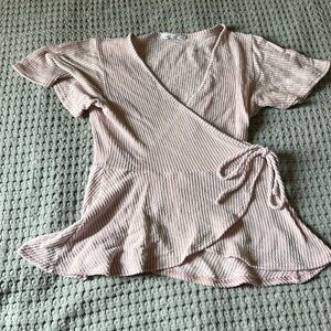 Caution to the Wind Pink and White Striped Top, Small